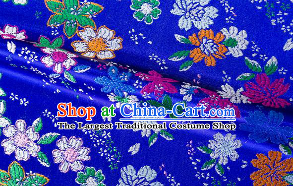 Japanese Traditional Sakura Pattern Design Royalblue Brocade Fabric Asian Kimono Tapestry Satin