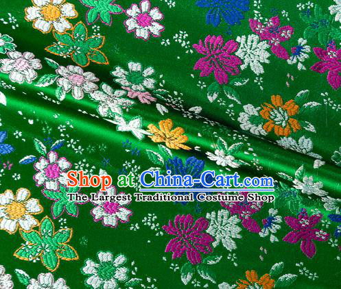 Japanese Traditional Sakura Pattern Design Green Brocade Fabric Asian Kimono Tapestry Satin