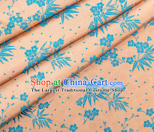Japanese Traditional Bamboo Plum Pattern Design Orange Brocade Fabric Asian Kimono Tapestry Satin