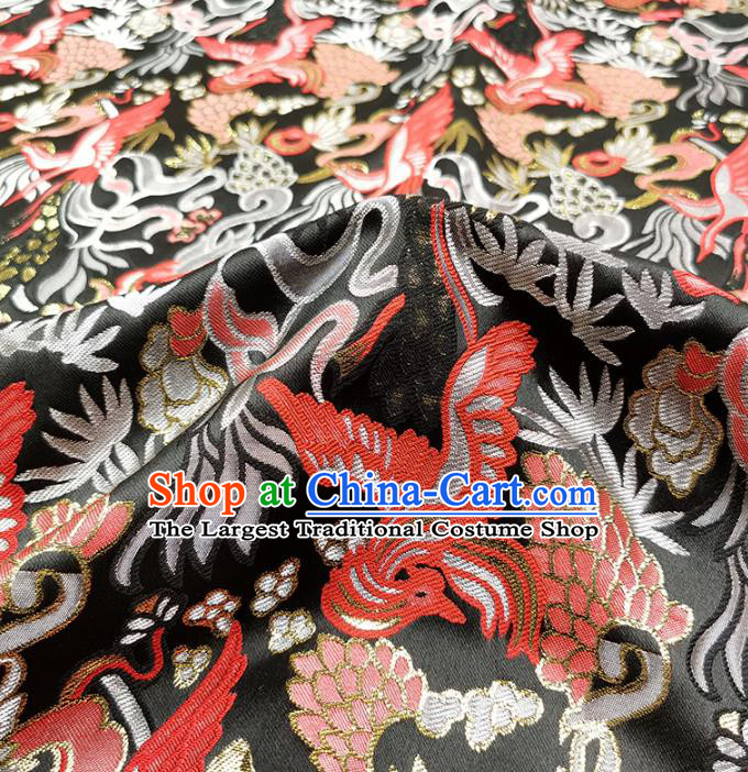 Chinese Classical Phoenix Pattern Design Black Brocade Fabric Asian Traditional Hanfu Satin Material