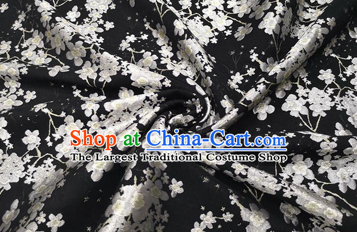 Chinese Classical Plum Blossom Pattern Design Black Brocade Fabric Asian Traditional Hanfu Satin Material