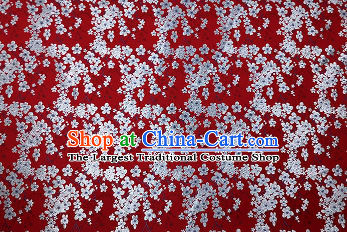 Chinese Classical Plum Blossom Pattern Design Red Brocade Fabric Asian Traditional Hanfu Satin Material