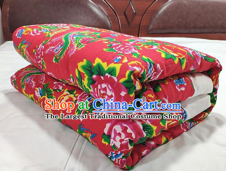 Chinese Traditional Phoenix Peony Pattern Red Quilt Cover Wedding Bedclothes