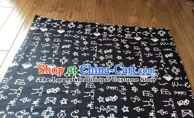 Chinese Classical Oracle Inscriptions Pattern Design Navy Fabric Asian Traditional Hanfu Cloth Material
