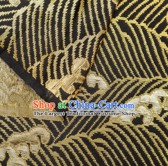 Japanese Traditional Waves Pattern Design Black Brocade Fabric Asian Kimono Tapestry Satin