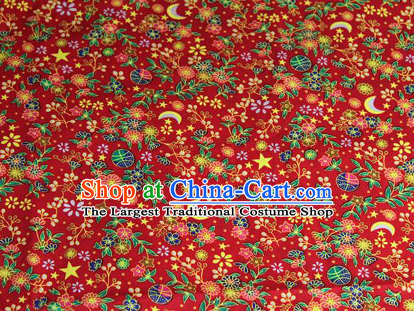 Chinese Classical Moon Grass Pattern Design Red Fabric Asian Traditional Hanfu Cloth Material