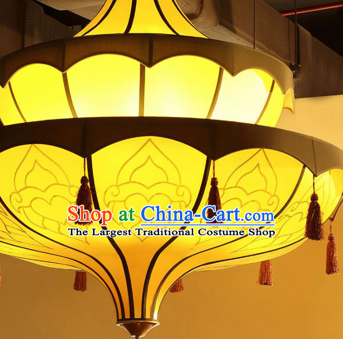 Asian Traditional Yellow Cloth Ceiling Lantern Thailand Handmade Lanterns Hanging Lamps