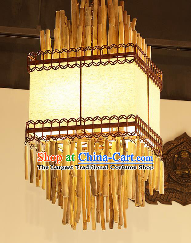 Asian Traditional Wood Square Ceiling Lantern Thailand Handmade Lanterns Hanging Lamps