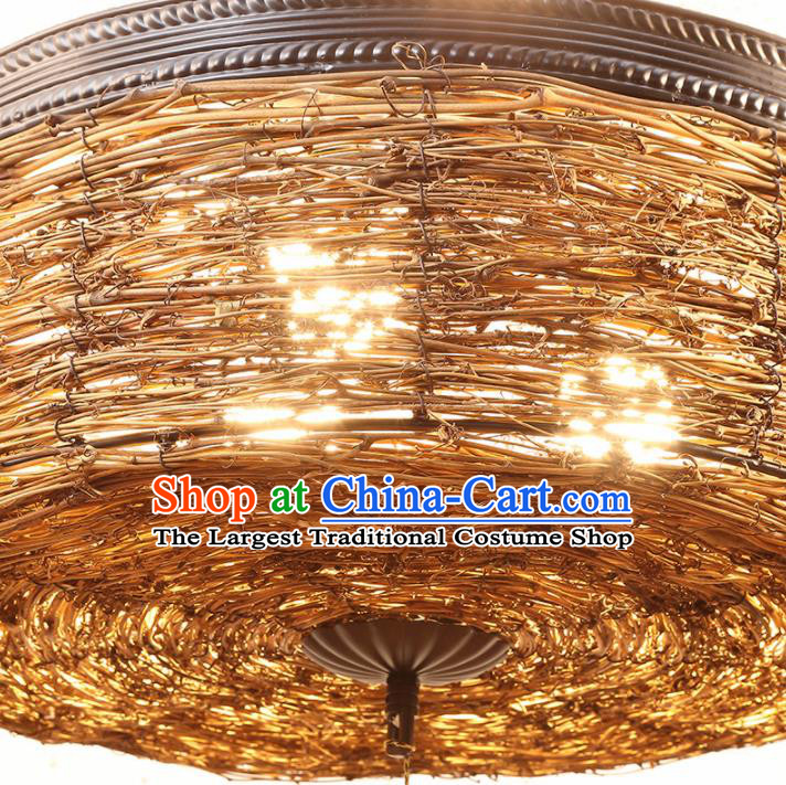 Asian Traditional Straw Weaving Ceiling Lantern Thailand Handmade Lanterns Hanging Lamps