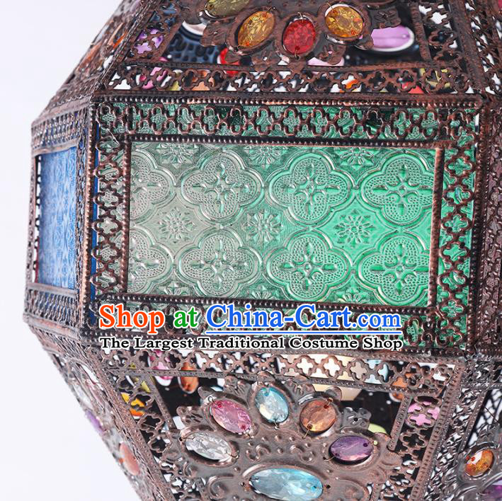 Asian Traditional Iron Colorful Grass Ceiling Lantern Thailand Handmade Lanterns Hanging Lamps