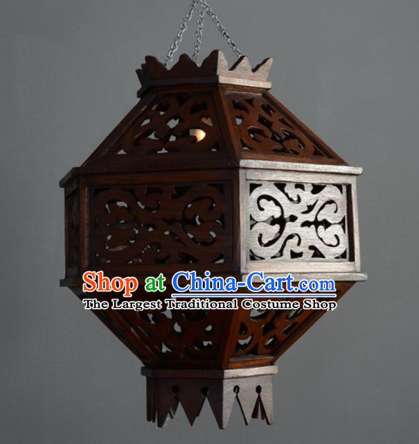 Asian Traditional Wood Carving Ceiling Lantern Thailand Handmade Lanterns Hanging Lamps
