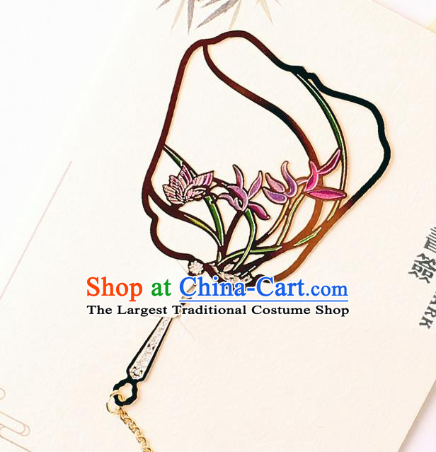 Traditional Chinese Carving Orchid Butterfly Fan Bookmarks China Craft Bookmark
