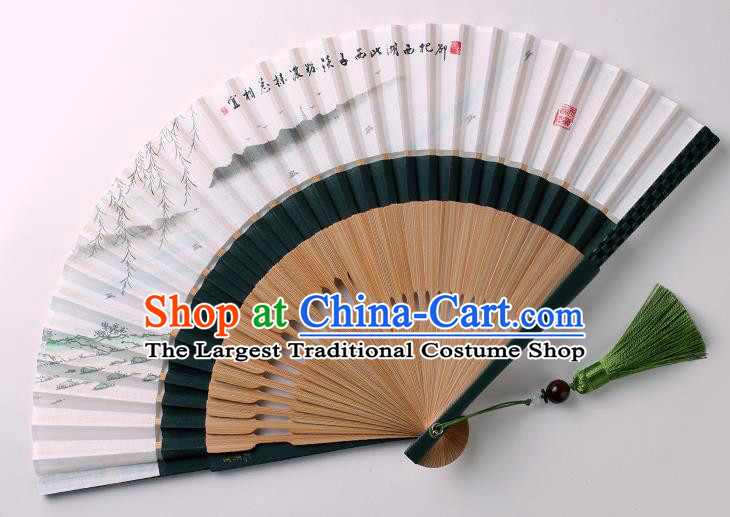 Traditional Chinese Ink Painting West Lake View Folding Fan China Bamboo Fan Oriental Fan