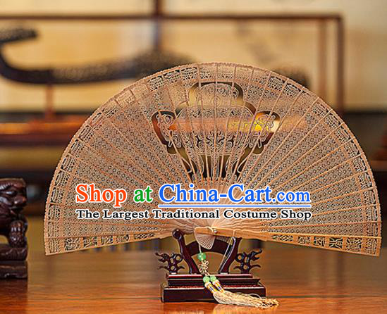 Traditional Chinese Hand Carving Censer Sandalwood Fan China Accordion Folding Fan Oriental Fan