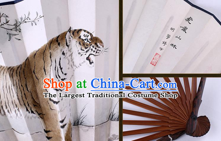 Traditional Chinese Hand Painting Tiger Paper Fan China Bamboo Accordion Folding Fan Oriental Fan