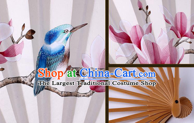 Traditional Chinese Hand Painting Mangnolia Paper Fan China Bamboo Accordion Folding Fan Oriental Fan