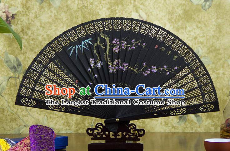 Traditional Chinese Hand Painting Plum Blossom Ebony Fan China Accordion Folding Fan Oriental Fan