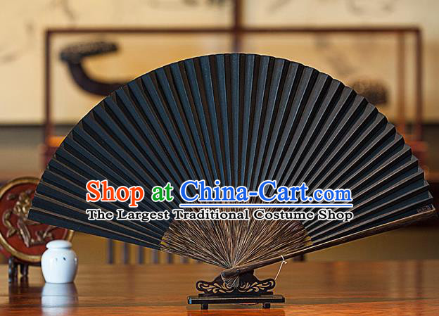 Traditional Chinese Hand Painting Peach Blossom Spring Black Paper Fan China Bamboo Accordion Folding Fan Oriental Fan