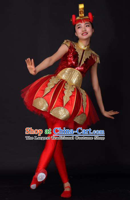 Chinese Traditional Opening Dance Red Short Dress China Modern Dance Stage Performance Costume for Women