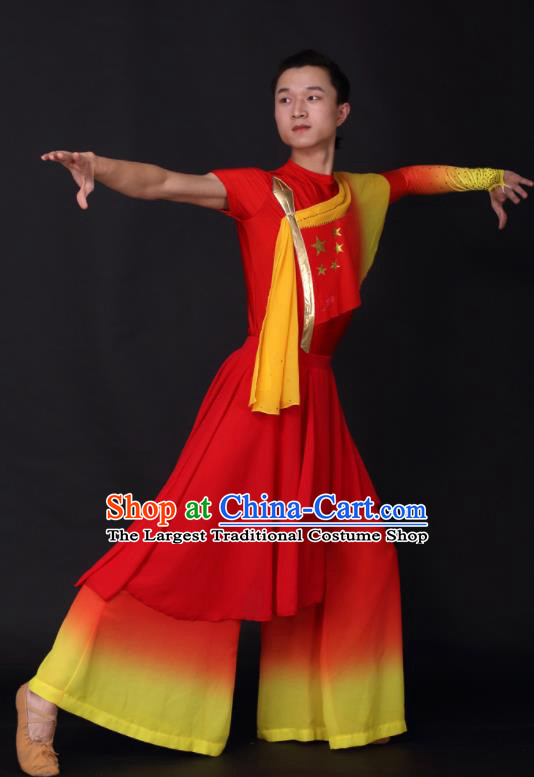 Chinese Traditional Male Dance Red Clothing China Folk Dance Stage Performance Costume for Men