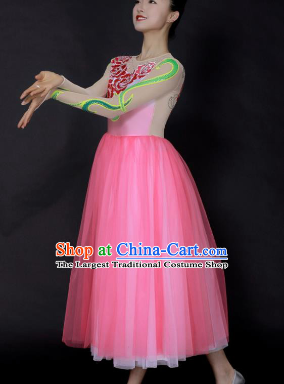 Professional Modern Dance Chorus Pink Dress Opening Dance Stage Performance Costume for Women