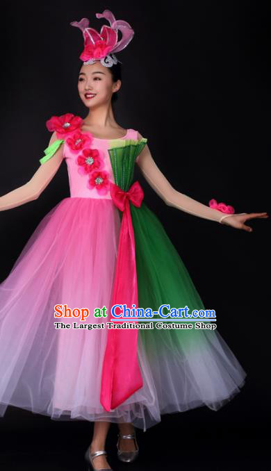 Chinese Traditional Modern Dance Pink Dress Opening Dance Stage Performance Costume for Women