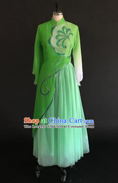 Chinese Traditional Classical Dance Green Veil Dress Umbrella Dance Stage Performance Costume for Women