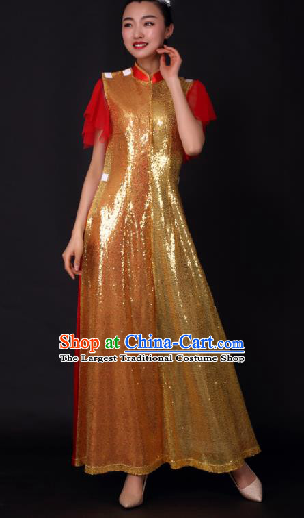 Professional Chorus Modern Dance Golden Dress Opening Dance Stage Performance Costume for Women