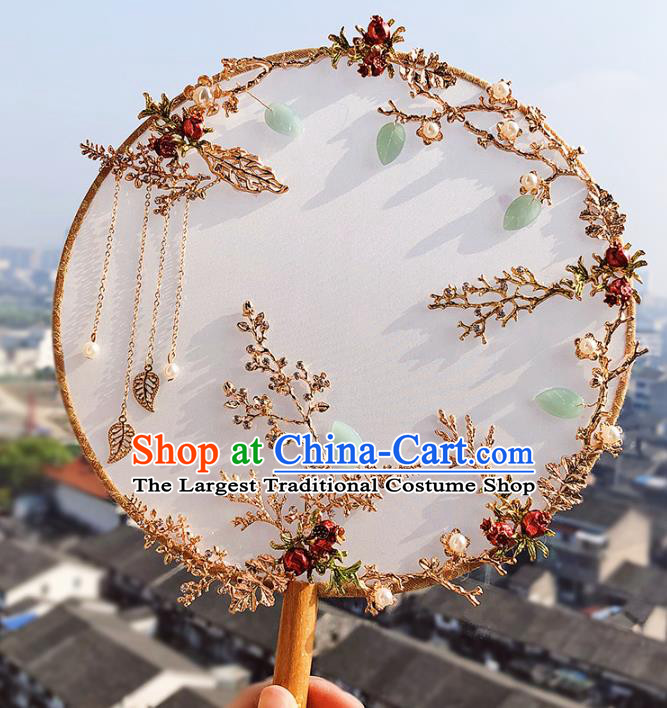 Chinese Traditional Hanfu Silk Palace Fans Classical Wedding Round Fan for Women