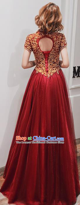 Professional Modern Dance Bride Embroidered Red Dress Compere Stage Performance Costume for Women