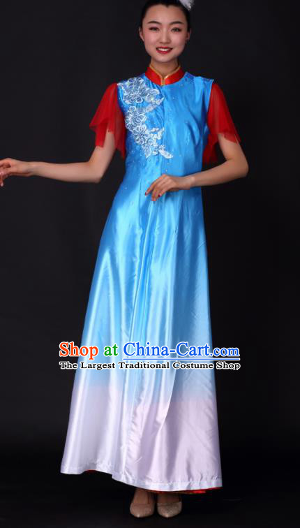 Professional Chorus Modern Dance Blue Dress Opening Dance Stage Performance Costume for Women