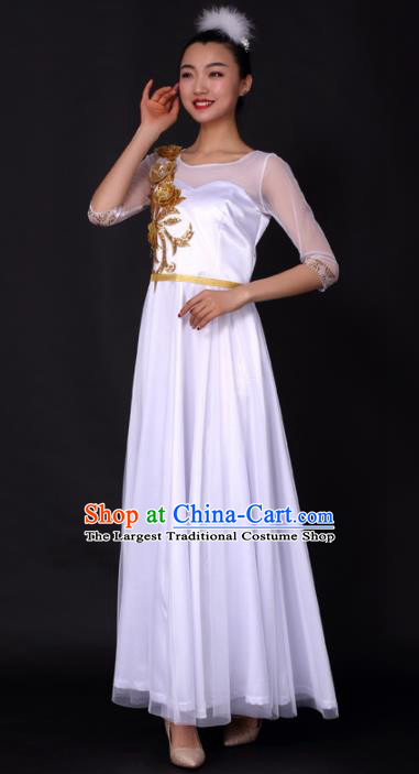 Professional Chorus Modern Dance White Dress Opening Dance Stage Performance Costume for Women