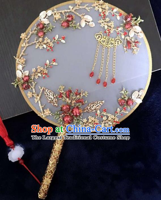 Chinese Traditional Hanfu Palace Fans Classical Wedding Pomegranate Round Fan for Women