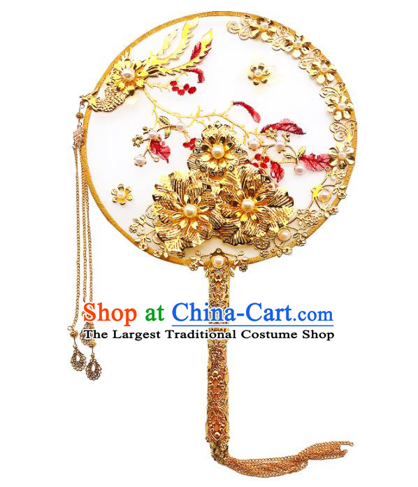 Chinese Traditional Handmade Hanfu Palace Fans Classical Wedding Silk Round Fan for Women