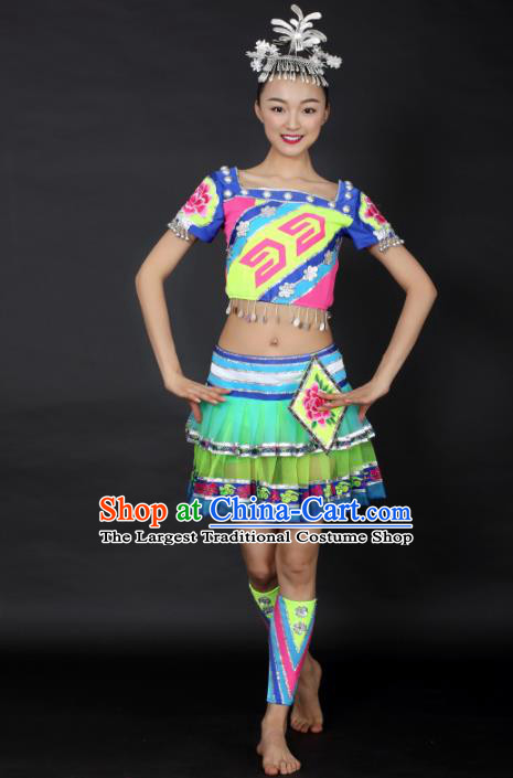 Chinese Hmong Dance Short Dress Traditional Miao Nationality Stage Performance Costume for Women