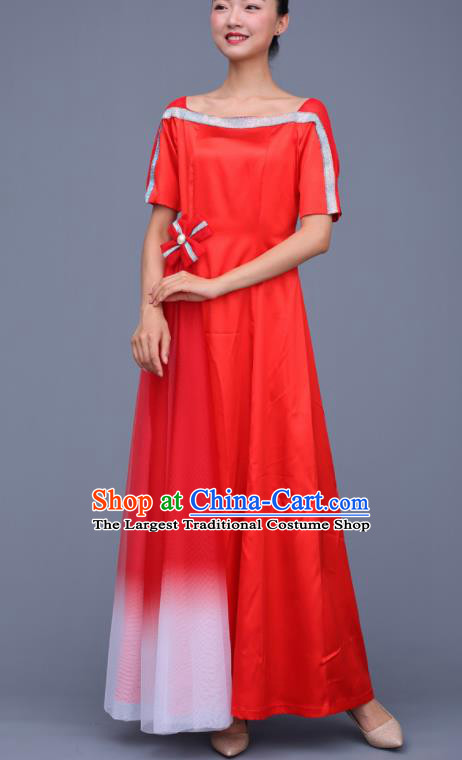 Chinese Traditional Chorus Red Dress Opening Dance Stage Performance Costume for Women