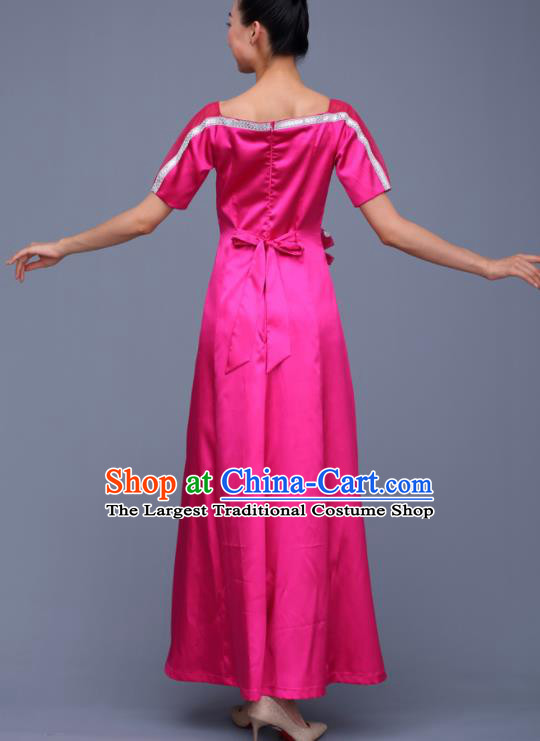 Chinese Traditional Chorus Rosy Dress Opening Dance Stage Performance Costume for Women