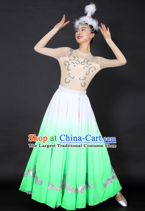 Chinese Mongolian Dance Green Dress Traditional Mongol Nationality Stage Performance Costume for Women