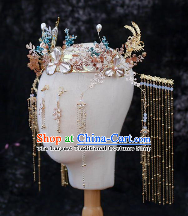 Chinese Traditional Wedding Shell Phoenix Coronet Hair Accessories for Women