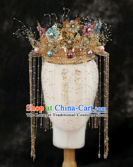 Chinese Traditional Wedding Flowers Tassel Phoenix Coronet Hair Accessories for Women