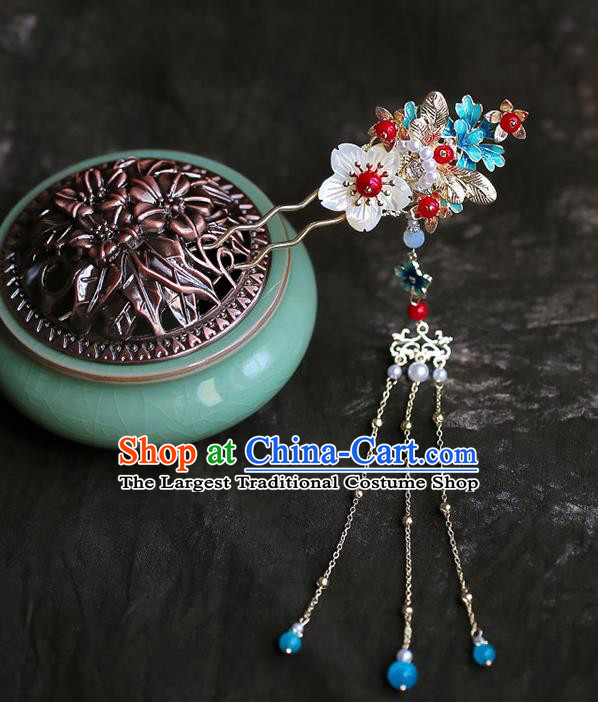 Chinese Traditional Hanfu Shell Plum Tassel Hairpins Ancient Hair Accessories for Women