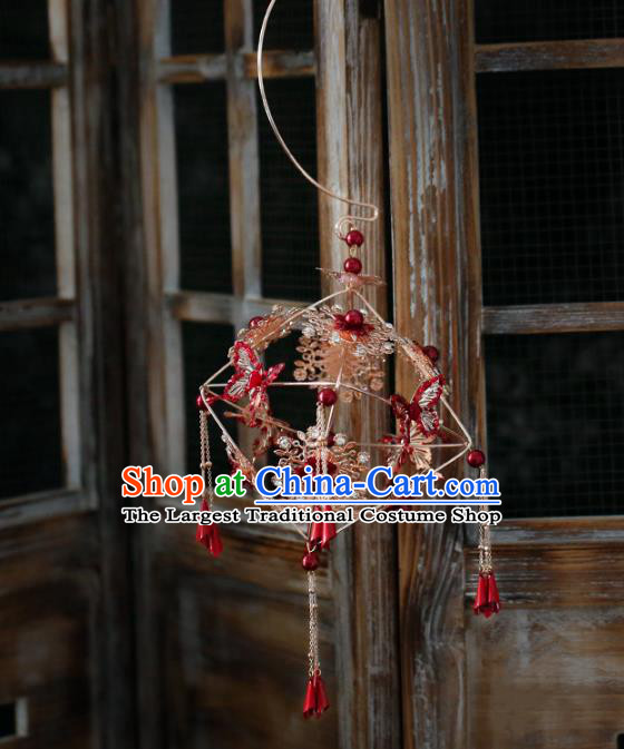 Chinese Ancient Wedding Red Butterfly Portable Lantern Accessories Traditional Bride Prop for Women