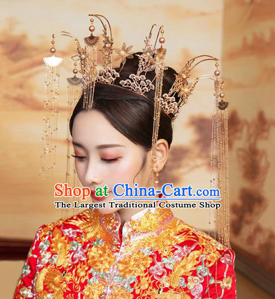 Chinese Traditional Wedding Golden Phoenix Coronet Hair Accessories for Women