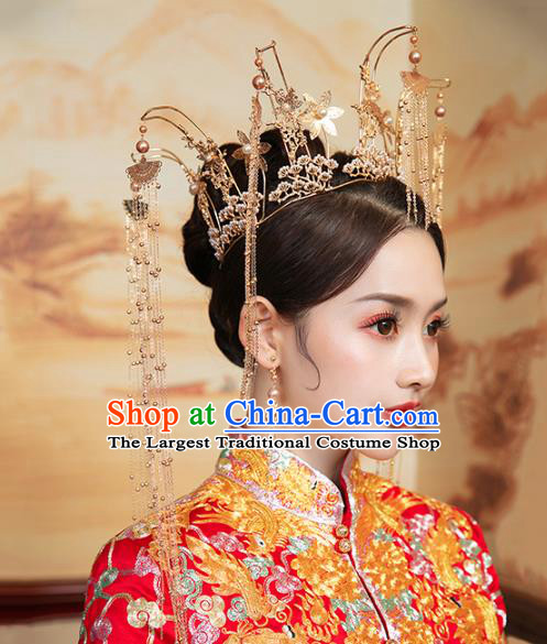 Chinese Traditional Wedding Golden Phoenix Coronet Hair Accessories for Women