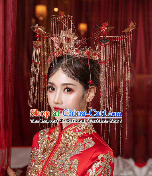 Chinese Traditional Wedding Lotus Phoenix Coronet Hair Accessories for Women