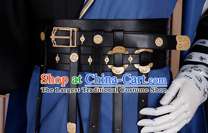 Traditional Chinese Cosplay General Blue Costume Ancient Swordsman Hanfu Clothing for Men
