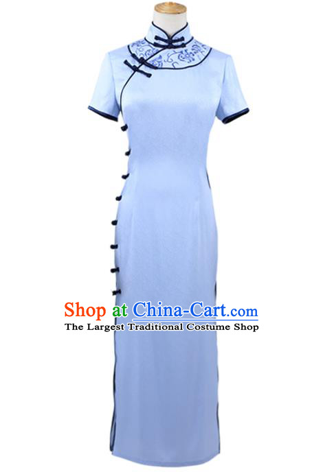 Traditional Chinese Embroidered Blue Qipao Dress Costume Ancient Female Swordsman Hanfu Dress for Women