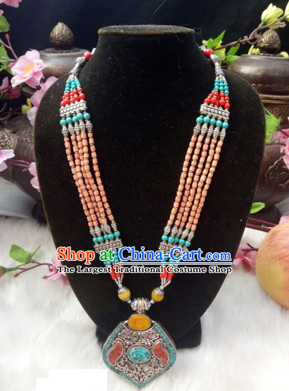 Chinese Zang Nationality Copper Orange Beads Necklace Handmade Traditional Tibetan Ethnic Jewelry Accessories for Women