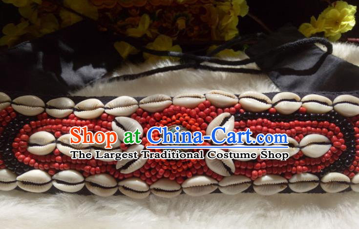 Chinese Zang Nationality Shell Red Beads Belts Handmade Traditional Tibetan Ethnic Waistband Accessories for Women