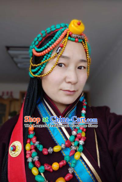 Handmade Chinese Zang Nationality Bride Headband Traditional Tibetan Ethnic Hair Accessories for Women